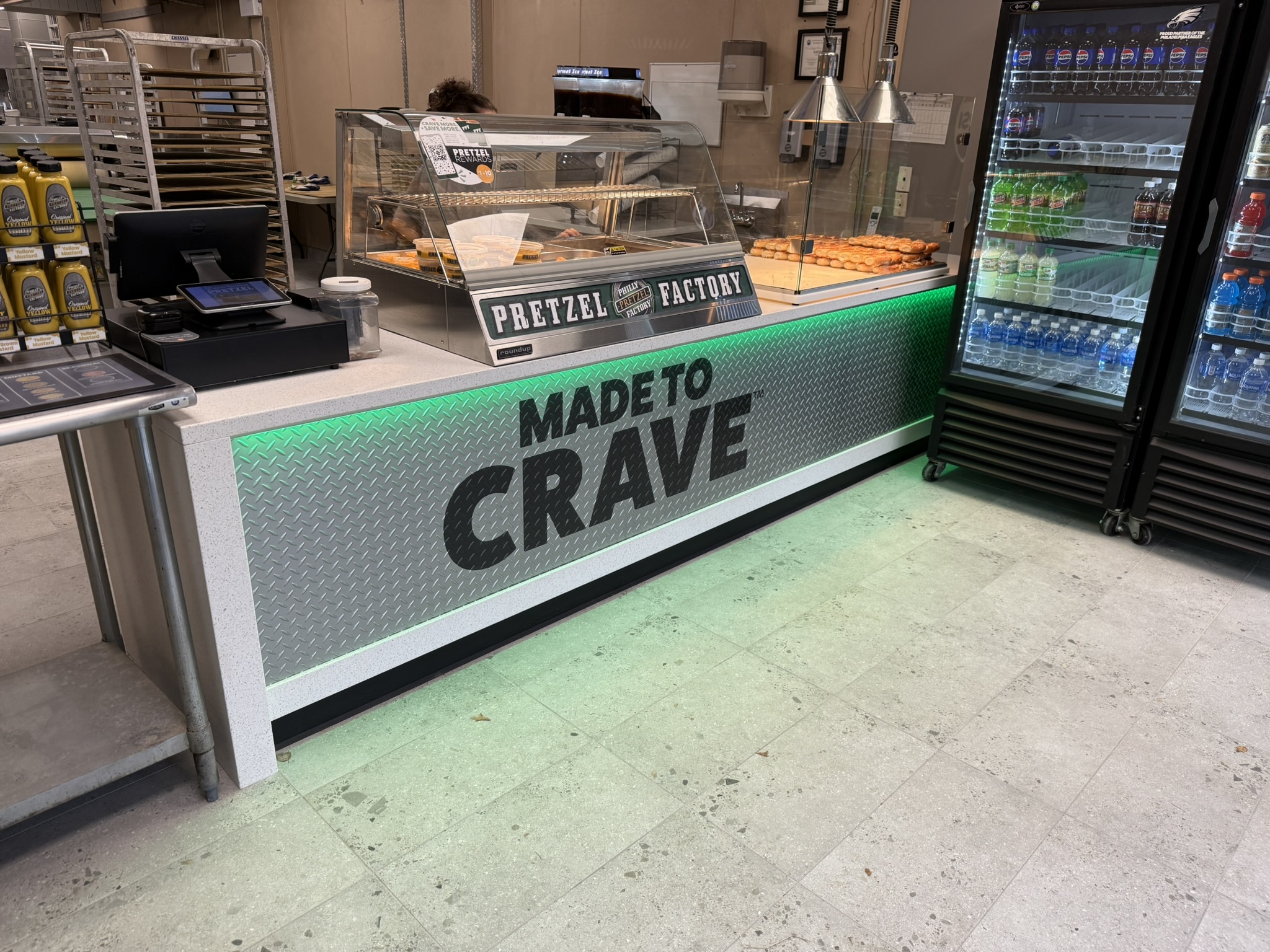 Current Philadelphia Pretzel Factory Made to Crave service counter built by HUFCO