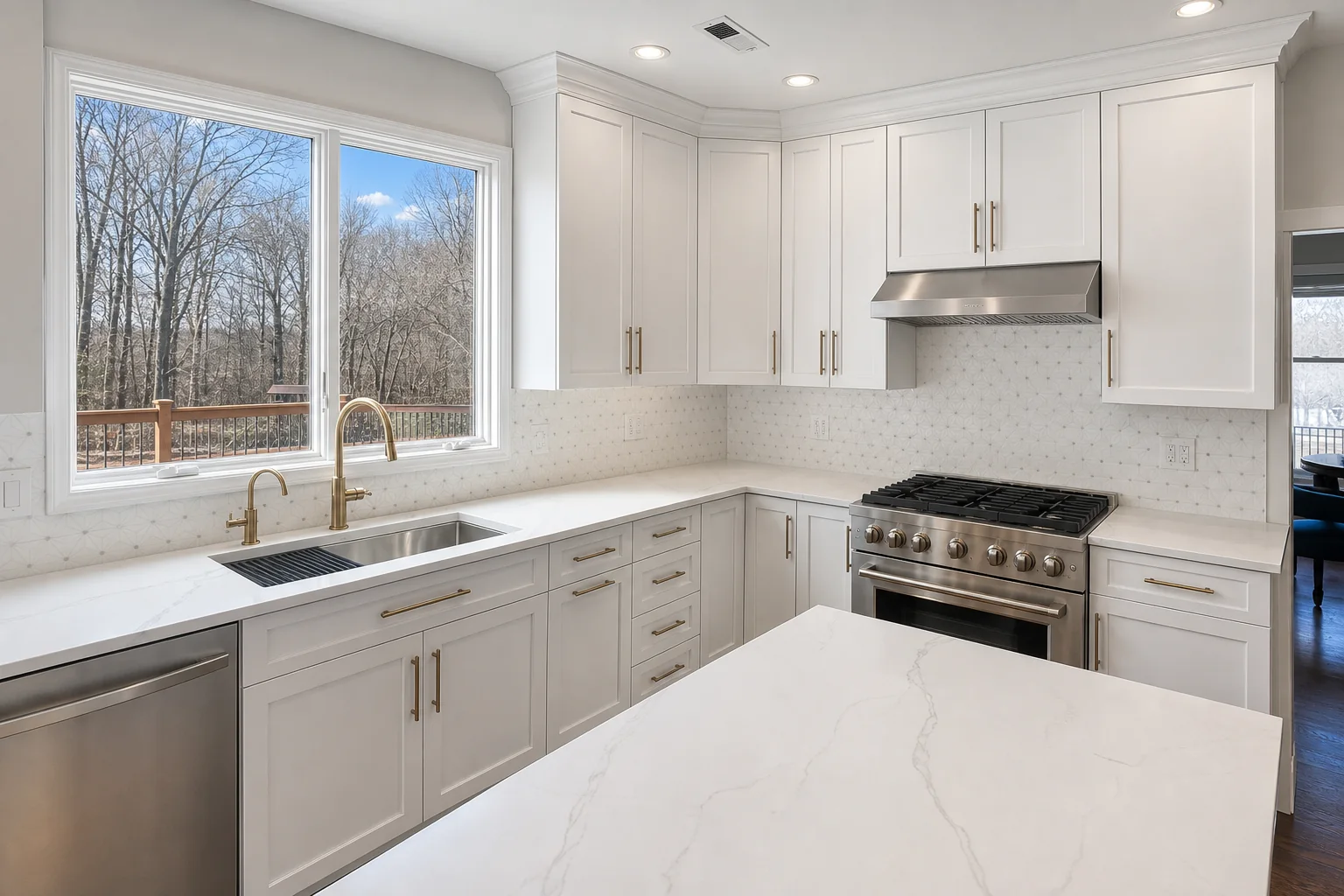 Custom white residential kitchen by HUFCO